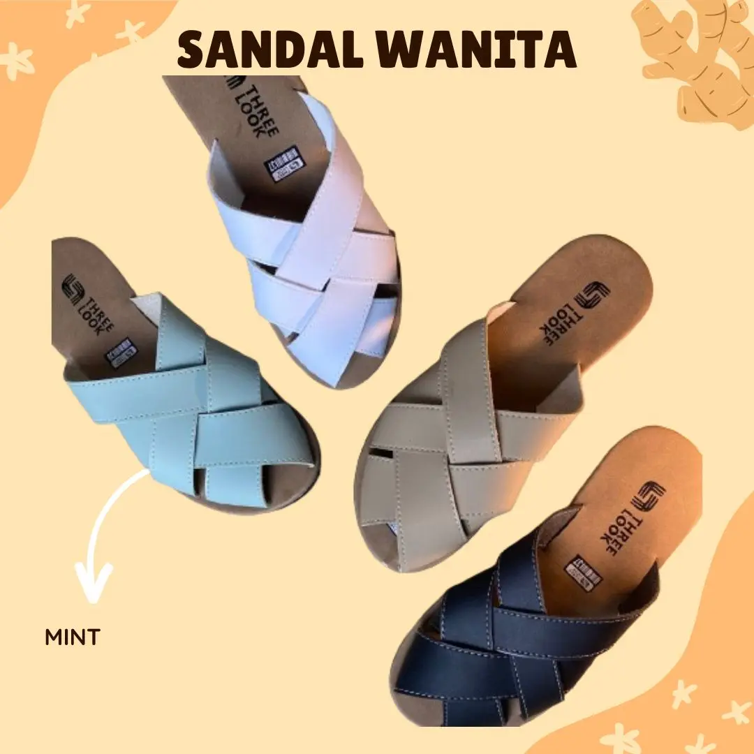 Sandal Kulit Wanita Dewasa Slip On Flat Teplek Antis Slip Sendal Karet Cewek Hitam Pink