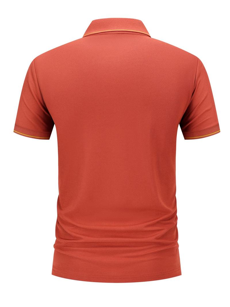 Product Introduction of Men's Regular Fit Geometric Print Contrast Trim Polo Shirt, Casual Short Sleeve Collared Top for Summer, Fashion Men's Clothes for Daily Wear, Tropical 9