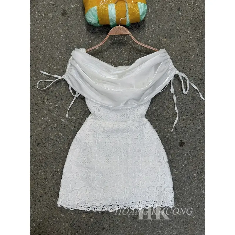Đầm Ren Trễ Vai Dây Rút Trắng Ôm Eo Tôn Dáng Có Quần Bảo Hộ Hàng QCCC Loại 1 Ảnh Thật Trải Sàn chỉ giặt tay đính đá nơ váy trễ váy kẻ nixi dress váy thô giặt bằng nước lạnh ngày nghỉ hàn quốc đi tiệc cưới 4