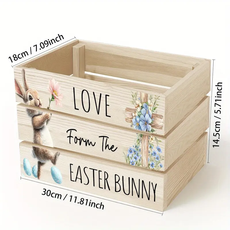 Easter Bunny Pattern Wooden Storage Box, Creative Easter Egg Storage Box, Home Organizer for Living Room Bedroom, Easter Gifts 1