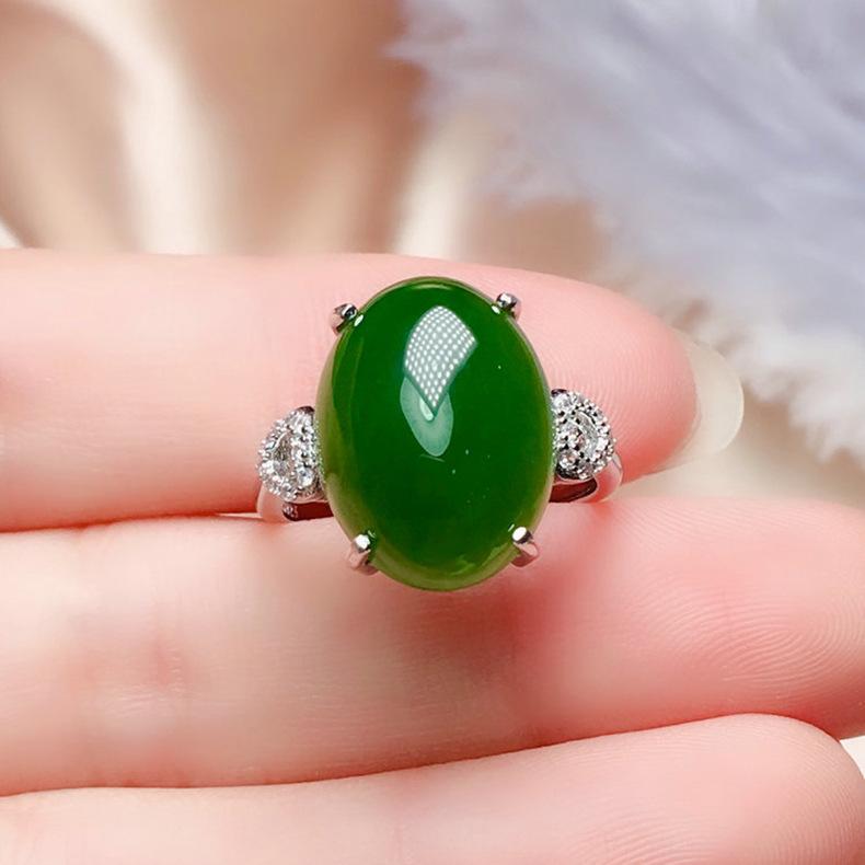 Product Introduction of Vintage goose egg-shaped imitation Hetian jade green jade ring for women 0