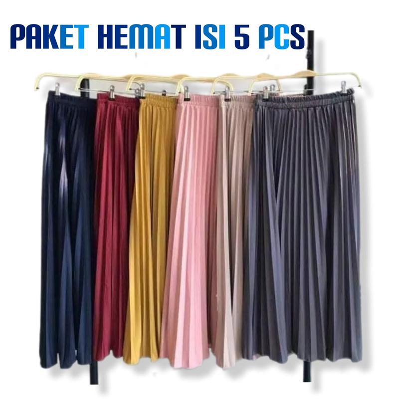 PAKET ISI 5 PCS ROK PLISKET PREMIUM JUMBO M FiT TO XXL / MAYUNG / MAXI REMPEL LIPAT PANJANG / MAKSI MUSLIM TERBARU TEBAL HYGET TERMURAH Polos Hitam Cokelat Navy Putih Navy 1