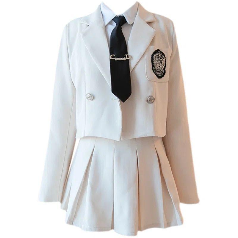 Product Introduction of Áo Khoác Vest Công Sở, Phong Cách Nhật Bản, Váy Xếp Ly, Thích Hợp Cho Mùa Xuân Và Mùa Thu, Trang Phục Thanh Lịch Và Nữ Tính, Bộ Đồ Hai Mảnh, Dành Cho Nữ Top Women Khuy 6