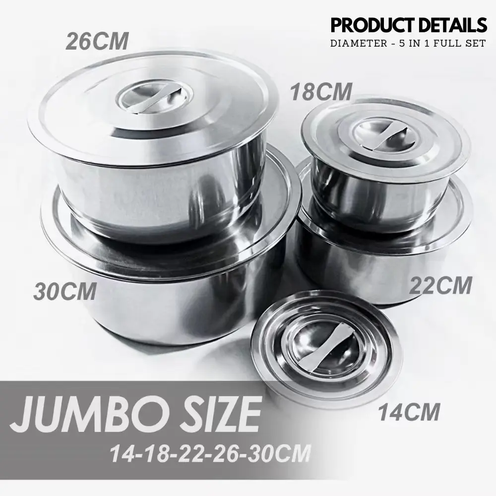 5 In 1 Multipurpose Stainless Steel Conditioning Pot Indian Pot Set Cooking Pot Food Pot Periuk Masak Cookware Kitchenware Induction