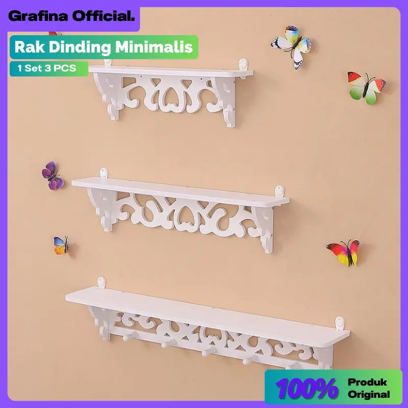 Rak Dinding Vintage Minimalis 1 SET 3 PCS Rak Pajangan Dekorasi Hiasan Rumah Aesthetic 0