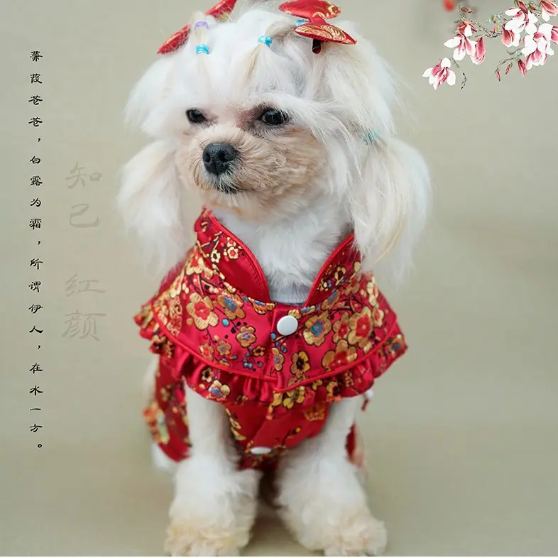 Đồ Trang Trí Thiết Yếu Cho Thú Cưng, Quần Áo Mới Cho Chó Cưng, Túi May Mắn Lễ Hội, Váy Trung Quốc, Váy Sườn Xám, Thích Hợp Cho Teddy Và Bichon, Hàng Có Sẵn Cho Năm Mới 2025, Bán Hàng Tại Nhà Máy 1
