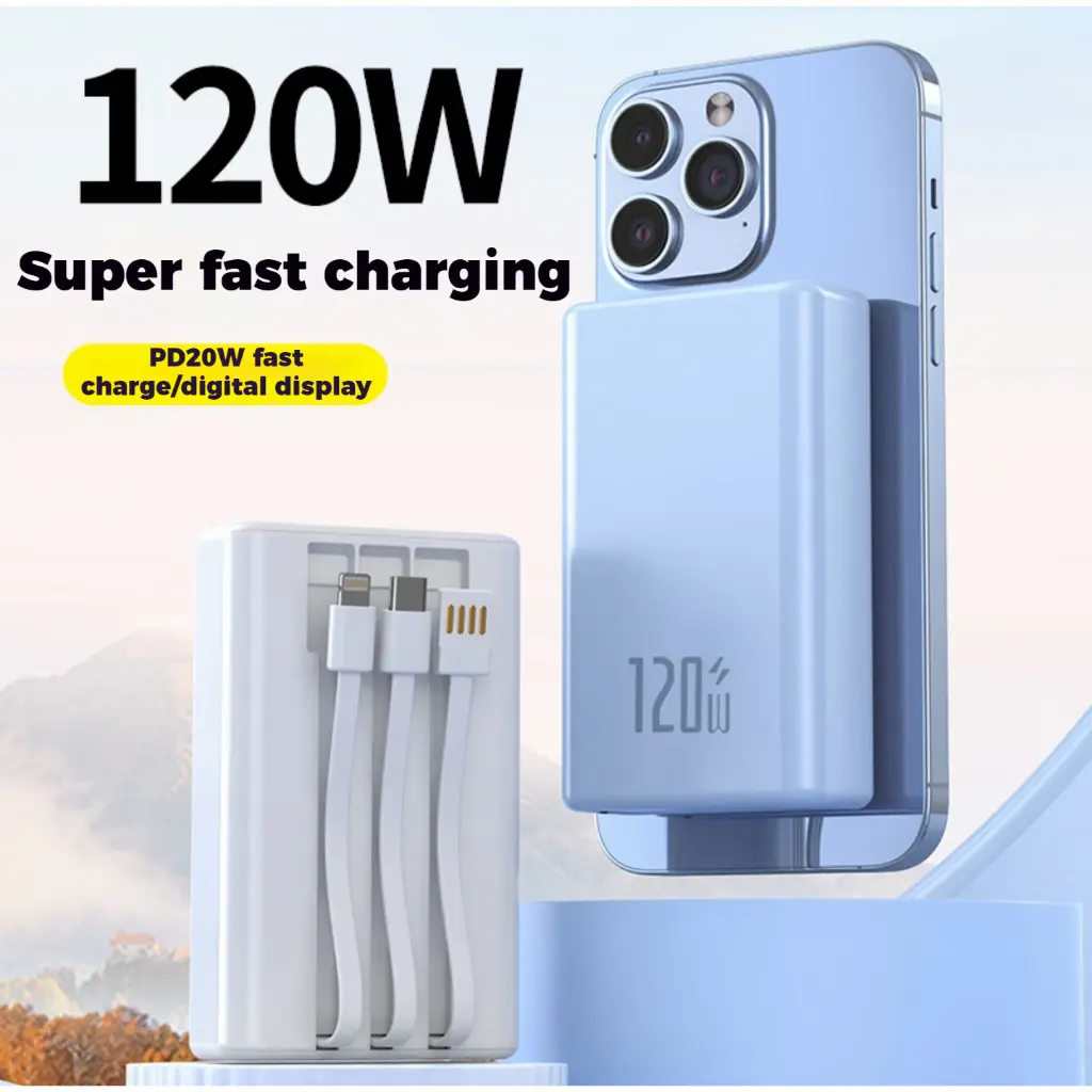 120W super fast charging with cable powerbank10000 mAh high-capacity flash charging cell phone universal power supply Baterai