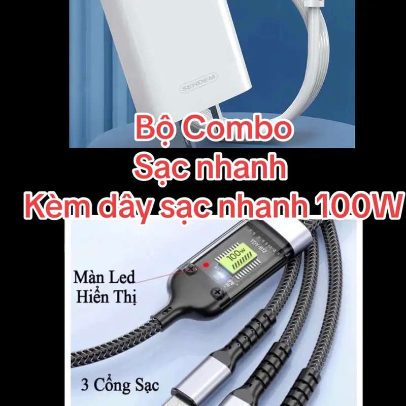 Bộ combo Củ sạc nhanh kèm dây sạc nhanh 100W 3 đầu #sacnhanh #dây sạc nhanh #capsac Kem Usb 1