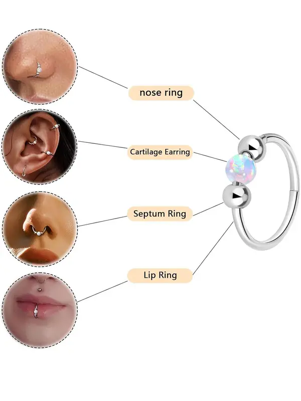 Opal Decor Nose Ring, Stainless Steel Nose Ring, Fashionable Body Jewelry for Women & Girls, Trendy All-match & Exquisite Jewelry for Birthday Gift 3