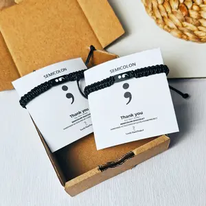 Gelang Semicolon Tali Love Handmade Anxiety Mental Health Kepang Waterproof Hitam Tahan Air Couple tangan ldr Bracelets
