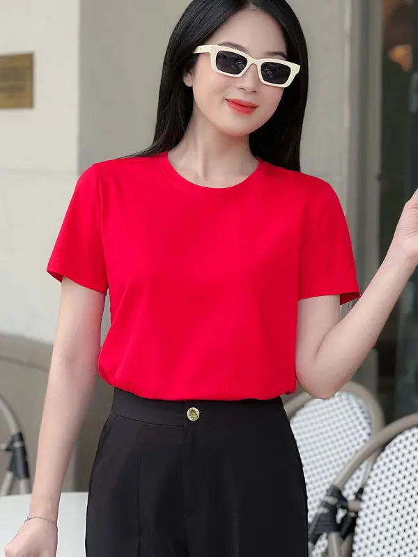 Áo thun trơn nữ cổ tròn TOLI 16 màu Form vừa dáng suông, vải cotton 4 chiều mềm mịn - BSB- 03 Top Women 2