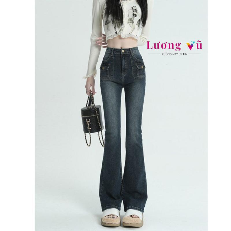 Quần Jeans NAOMI Nữ cạp cao, túi kiểu, ống loe chất liệu co giãn, tôn dáng dễ phối đồ pants by XMLUONGVU women Pants