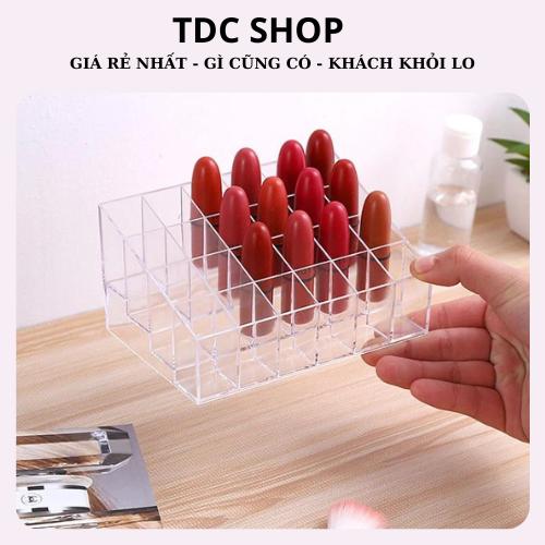   HÀNG MỚI VỀ   Khay kệ kiểu hộp đựng son 24 ô chứa được mỹ phẩm nhỏ cùng cọ trang điểm chất liệu Mika trong suốt 88189 