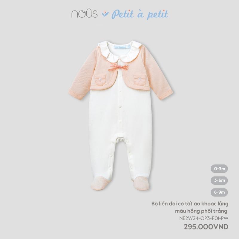 [KOL Nous Baby] Bộ liền dài có tất áo khoác lửng màu hồng, màu xanh phối trắng cho bé trai, gái dễ thương