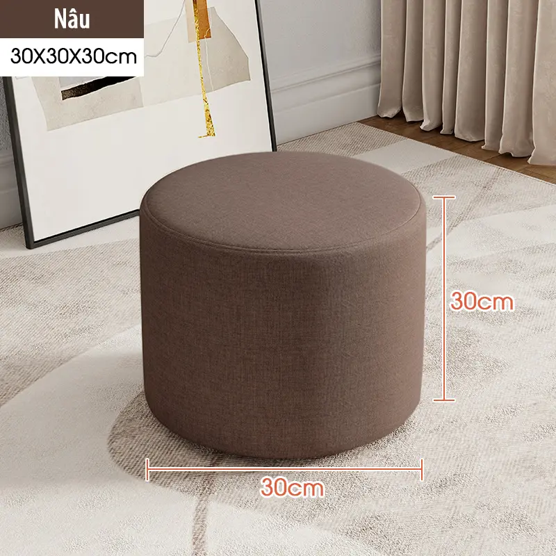 Ghế Đôn Sofa TRÒN FOREVER 84, Ghế Bàn Trang Điểm MÀU NÂU 30x30x30CM - Bọc Mút Dày Dặn - ĐỔI TRẢ TRONG VÒNG 3 NGÀY 0