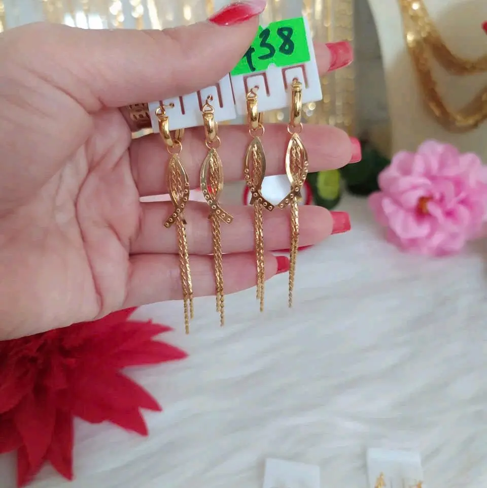 B438. Bông tai 2 tua vàng non xinh xắn Hoa