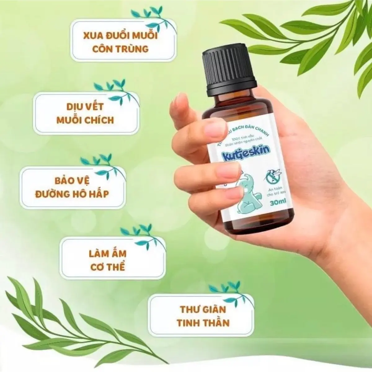 Tinh dầu đuổi muỗi Kutieskin, Tinh dầu Bạch đàn chanh tự nhiên Kutieskin 30ml giúp đuổi muỗi, côn trùng _ Chính hãng Nữ