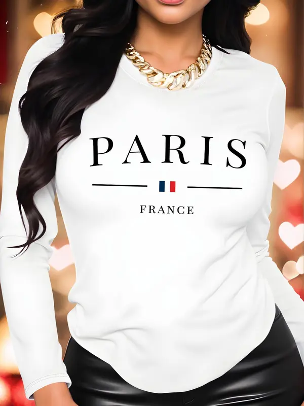 Women's Letter Print Round Neck Sweatshirt, Casual Long Sleeve Crew Neck Pullover for Fall, Fashion Women's Top for Daily Wear 1