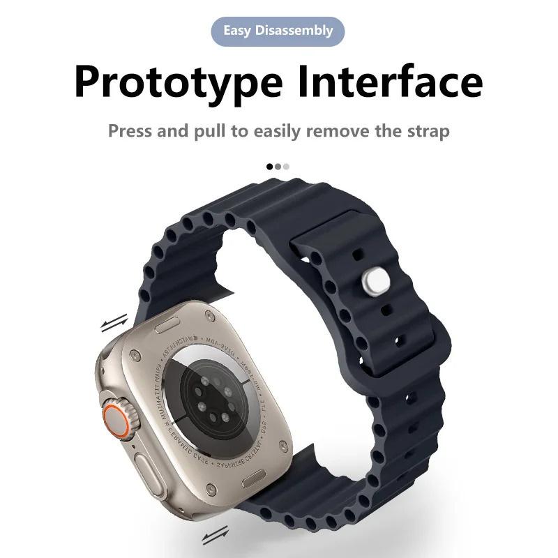 Product Introduction of Ocean Silicone Strap for Apple Watch 49mm 46mm 45mm 41mm 44mm 40mm 42mm 38mm Breathable Bracelet Wristband Ultra 10 9 8 7 6 5 4 3 SE Band 7