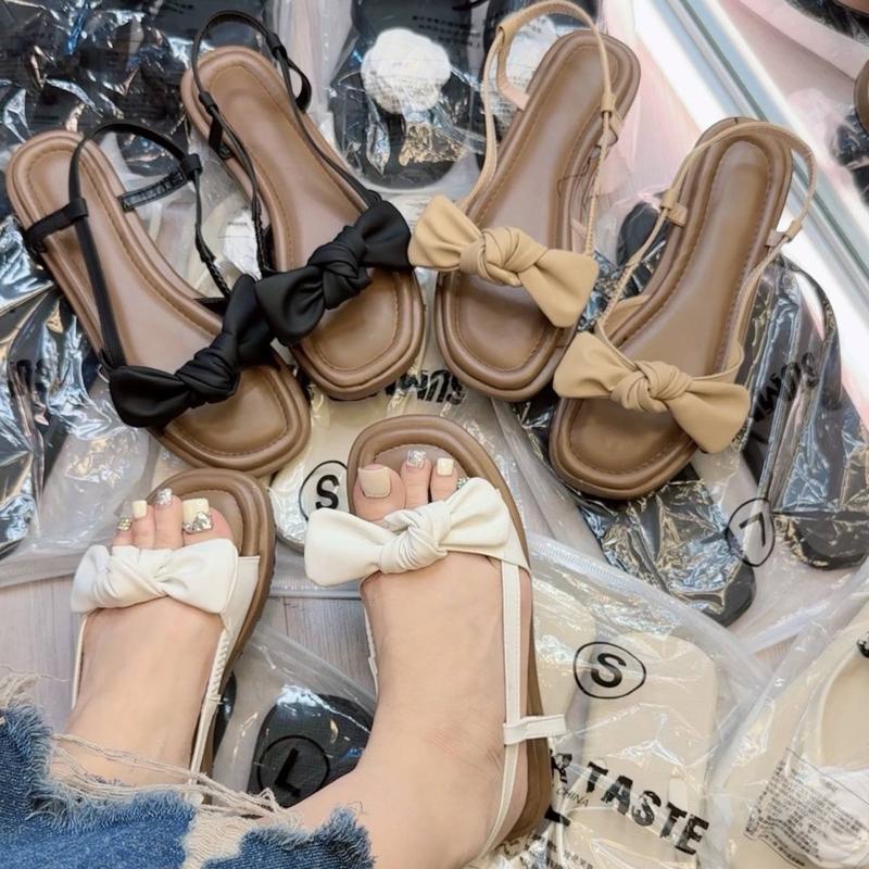Sandan Nữ Quai Ngang Nơ thắt ú da mềm 3 màu đế xịn cao 2cm DéP Sandal GiàY giay  de dép  đế Nhung Shoes