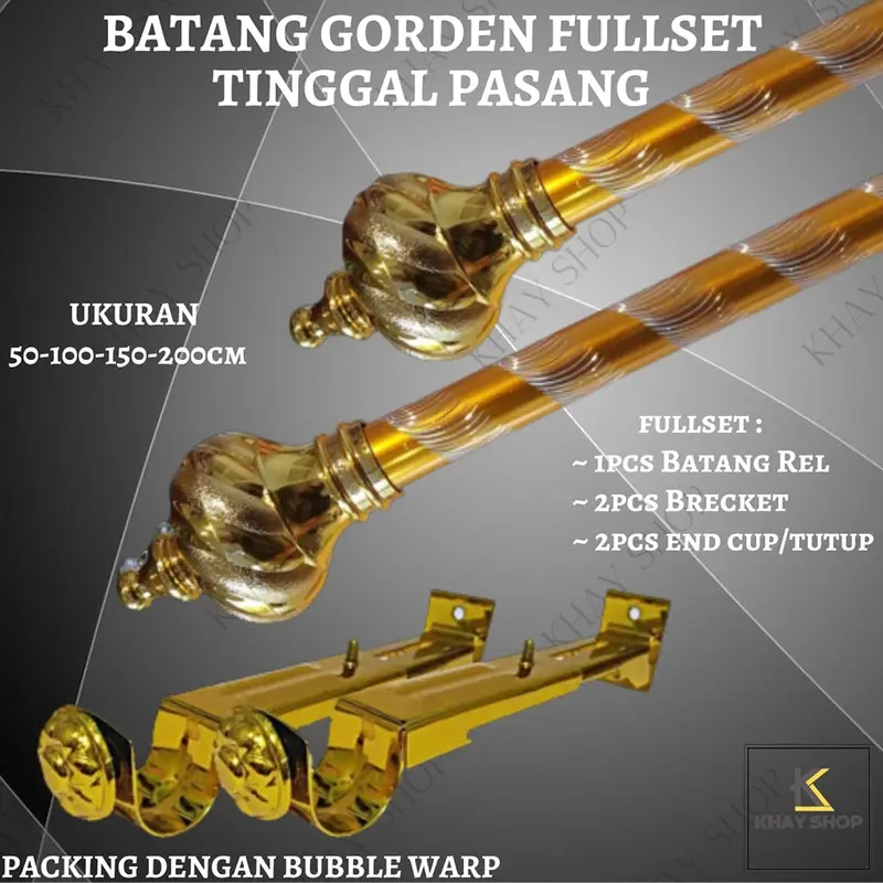 Batang Gorden Fullset Ukuran 50-100-150-200 CM dengan Bracket 2 Fungsi 0