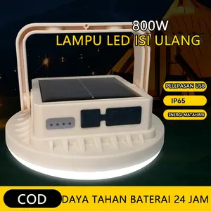 Lampu gantung berkemah LED isi ulang tenaga surya 8000mAh kait Magnet pemadaman listrik darurat multi-peredupan senter