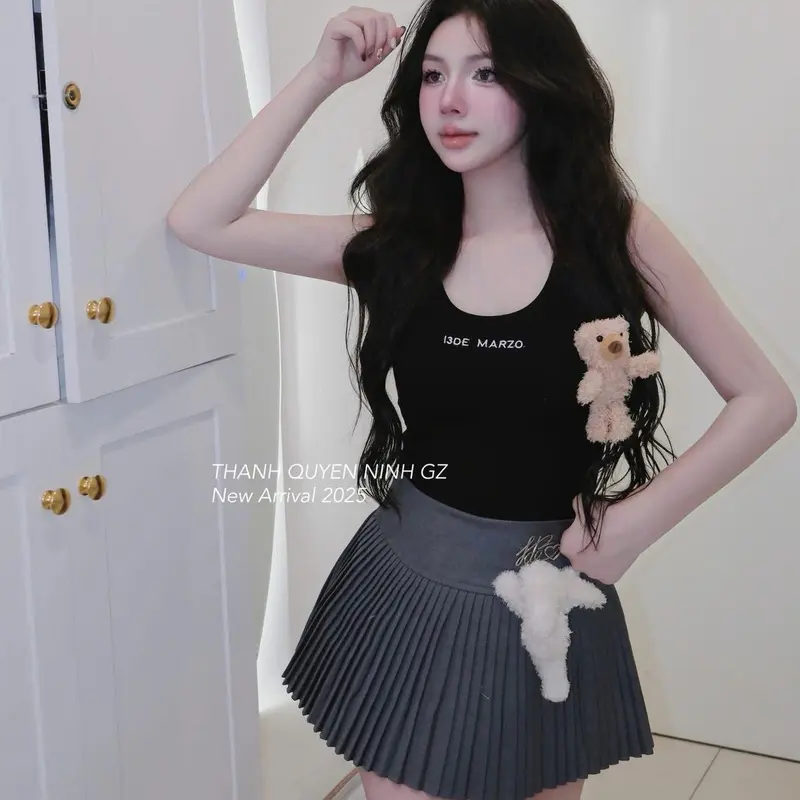 Áo ba lỗ gấu 13D cao cấp đen trắng 1