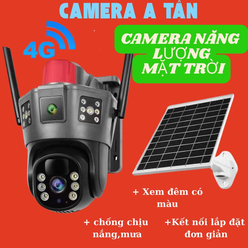 Camera Năng Lượng Mặt Trời Sim 4G - 4 Mắt 3 Màng Hình Độ Zoom Siêu Nét 4k full hd, Camera Không Thấm Nước Ngoài Trời