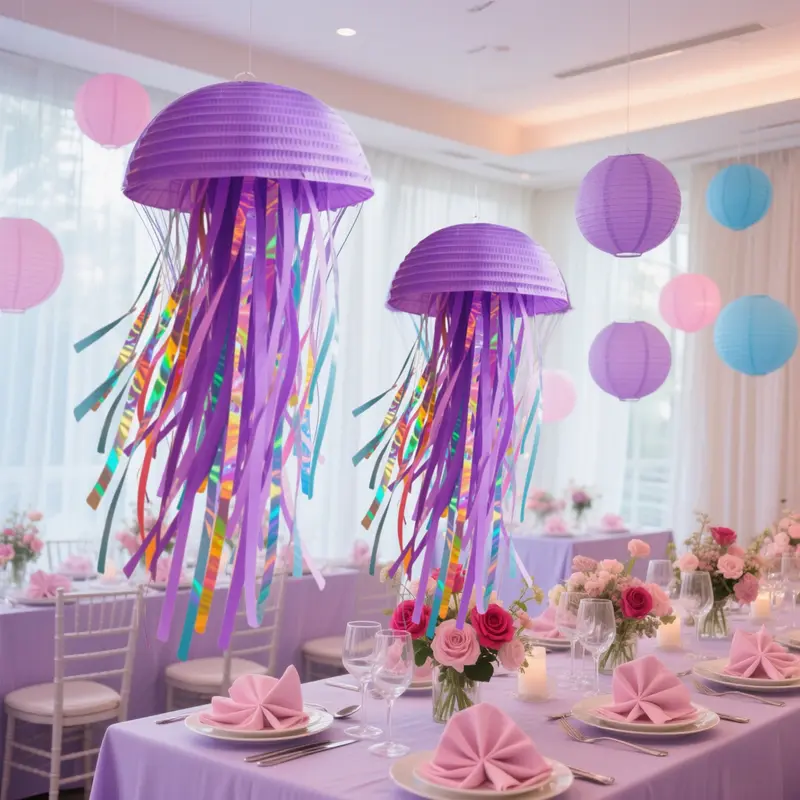 Paper Jellyfish Design Hanging Decoration, 1 Count Under The Sea Themed Hanging Ornament, Decorative Hanging Decor for Home Party & Wedding 3