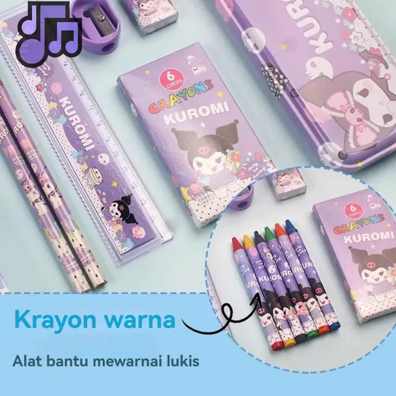 Kotak Pensil Anak Set 7 in 1 Stationery Hadiah Anak Sanrio Alat Tulis Set Kuromi My Melody Cinnamorollbrae 3
