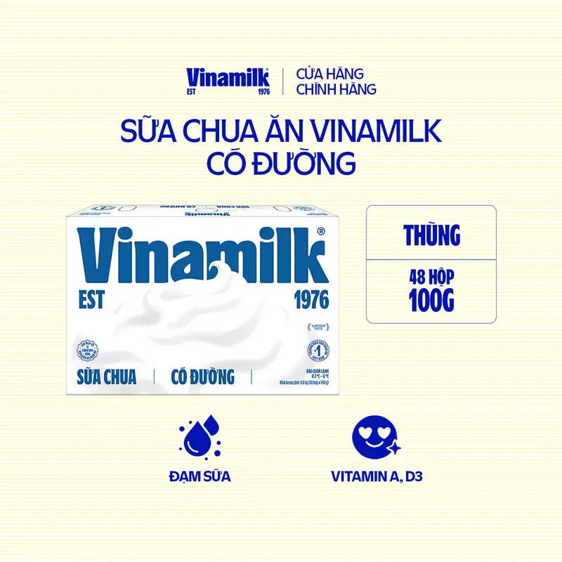[CHỈ GIAO THÀNH PHỐ LỚN BÁN KÍNH 10KM] Sữa chua ăn Vinamilk có đường 100g Yaourt 3