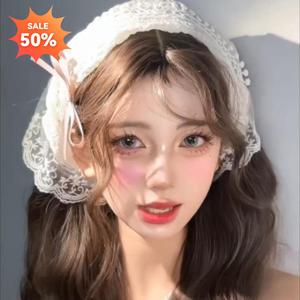 French Lace Triangle Scarf for Women, Floral Beige Vintage Decorative Headscarf, Hairband, Small Scarf, Neck Sun Protection Triangle Scarf