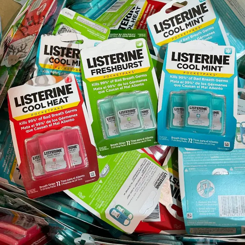Kẹo lá ngậm thơm miệng Listerine PocketPaks Fresh Burst 72 miếng hàng Úc/ Xịt thơm miệng bạc hà xanh lá, đỏ, xanh dương 2