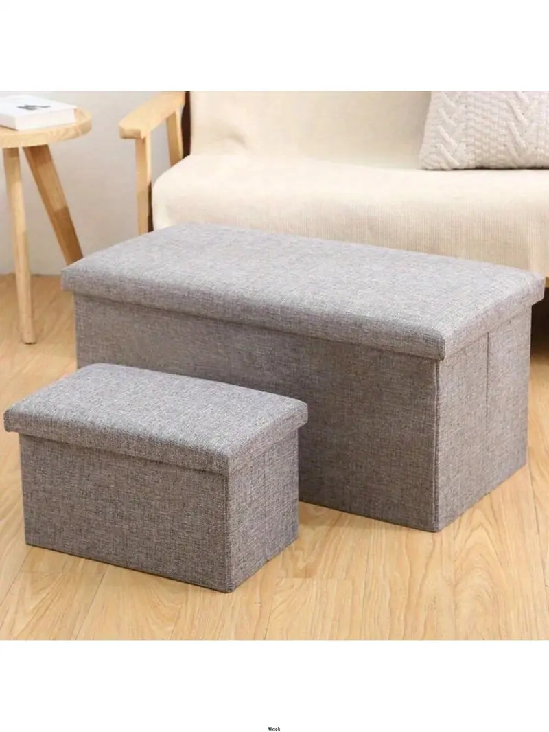 Product Introduction of FootStool Foot Pouffe Folding Stool Seat Pouffe Ottoman Storage Folding Linen Large Double Foot Storage Boxes Grey Storage Ottoman Makeup Seat Stool Storage Box 7