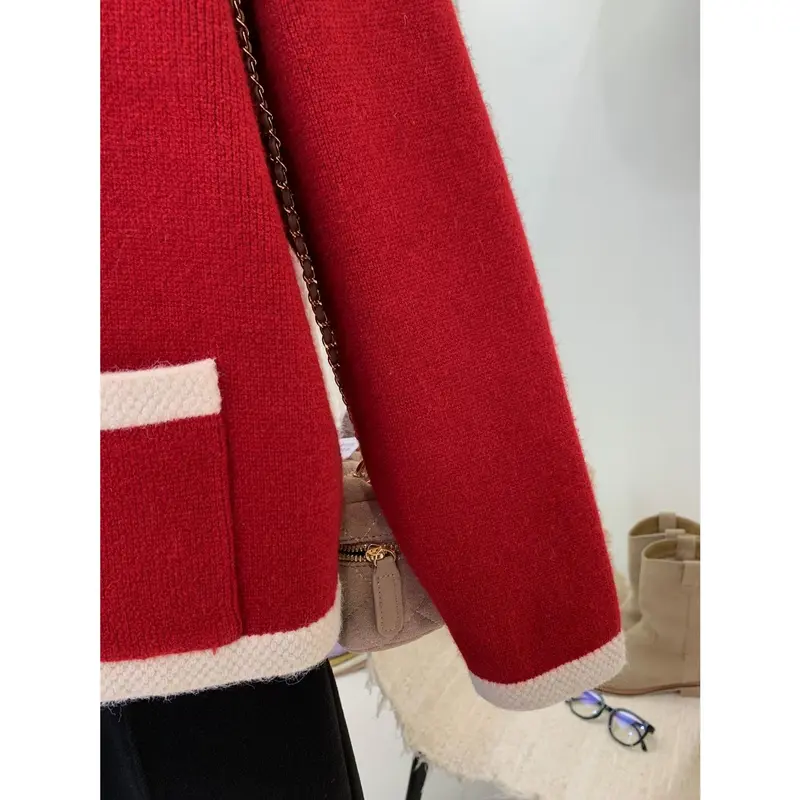 Áo Cardigan Len Nữ, Phong Cách Hàn Quốc, Dáng Ôm, Màu Trơn Cổ Tròn Nhỏ Thích Hợp Cho Mùa Thu Và Mùa Đông, Dễ Phối Đồ, Áo Khoác Len Cropped Ấm Áp, Hàng Mới Về 1
