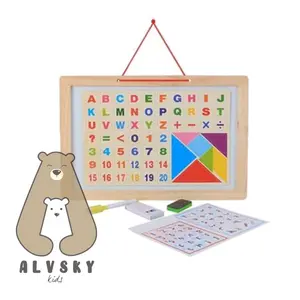 ALVSKY MAINAN EDUKASI PAPAN TULIS MAGNET KAYU ANGKA HURUF ALPHABET