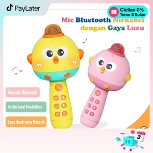 Habibi Mainan Mikrofon Anak Mikrofon Bluetooth Wireless dengan Fitur Speaker Mainan Nyanyi untuk Bayi&Anak Toys keranjang  kuning  sedotan  musik mainan  kertas  buka  tutup