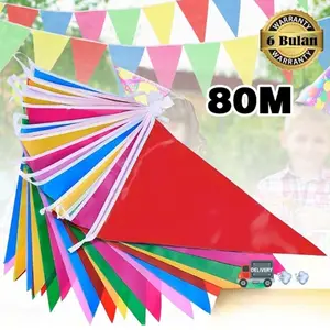 150pcs/80 Meter Bendera Kain Segitiga Warna Warni 150Pcs Bendera Hias Festival Flag Party