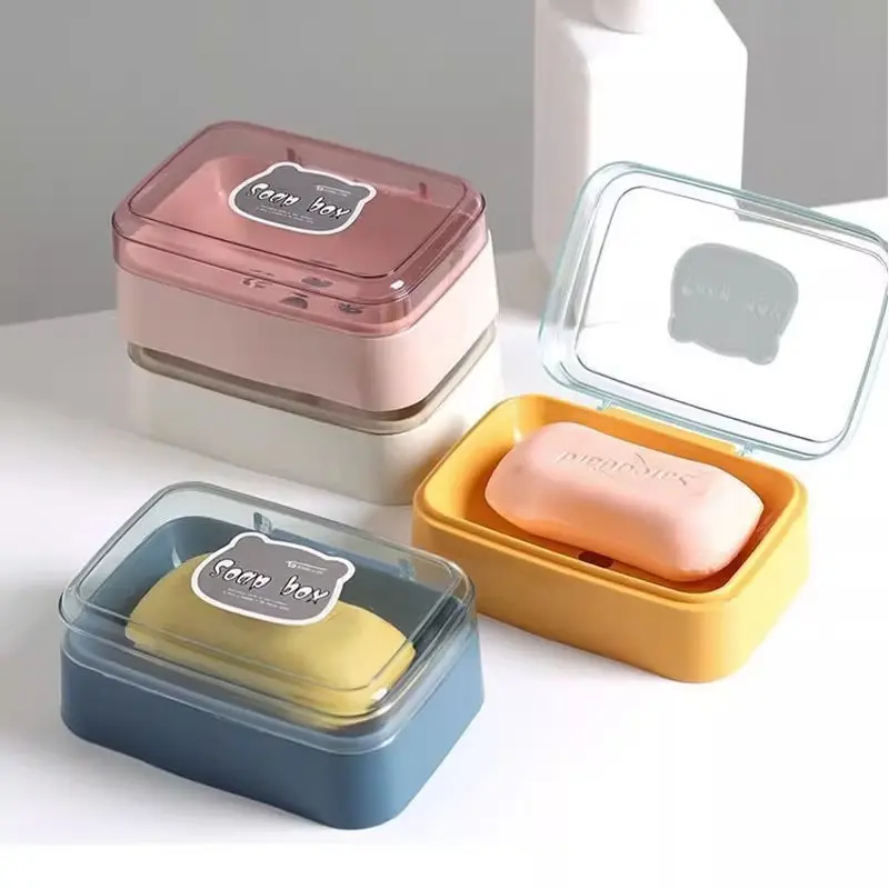 Cartoon cute design soap box rack, bathroom with lid storage, non perforated wall mounted soap box storage rack