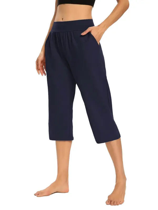 Women's Plain Ruched Pocket Capri Pants, Casual High Waist Trousers for Summer, Ladies Bottoms for Daily Wear 5