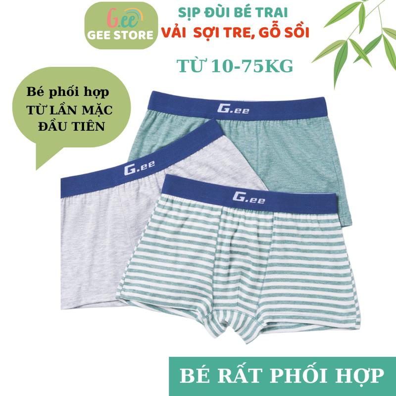 Quần lót bé trai, Set 3 chip đùi bé trai vải gỗ sồi mềm mại thoải mái cho bé tập mặc, mới mặc chip thương hiệu Gee