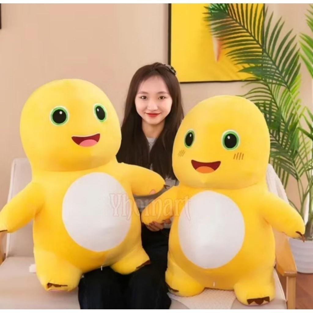 Boneka Nailong Jumbo Giant Dino Kuning Lucu Bahan Yelvo Isian Kapas Dakron Silikon Ukuran 80 cm Hadiah Spesial Stok Ready Kado