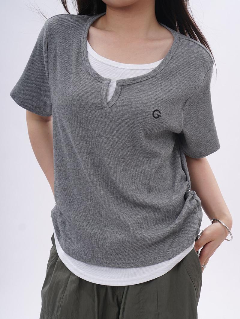 Product Introduction of Áo Ngắn Tay, Ngoại Cỡ, Màu Xám, Thiết Kế Hai Mảnh Giả, Phong Cách Dễ Thương Và Gợi Cảm, Dáng Rộng Và Bất Đối Xứng, Thích Hợp Cho Thể Thao Và Trang Phục Thường Ngày, Áo Phông 13