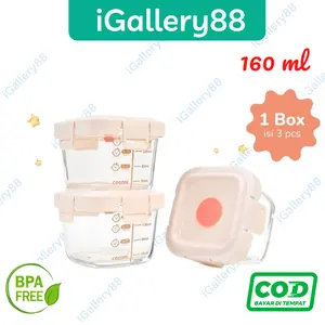 COCONI Baby Food Glass Container 3 Pcs x 160ml | Wadah Penyimpanan Makan Kaca Anak MPASI Kedap Udara Bayi peralatan  mpasi