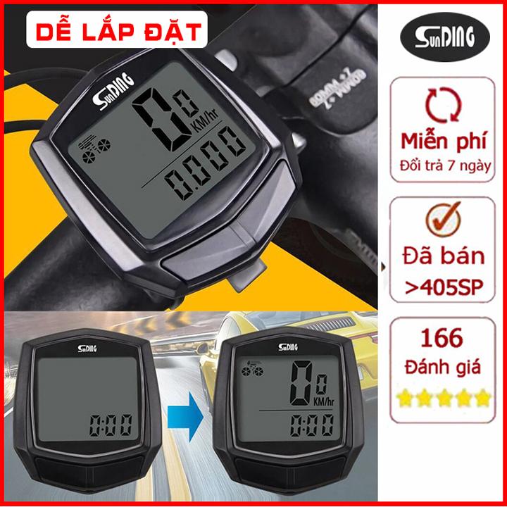Đồng hồ xe đạp thể thao đo tốc độ hiển thị km có dây chống nước Sunding