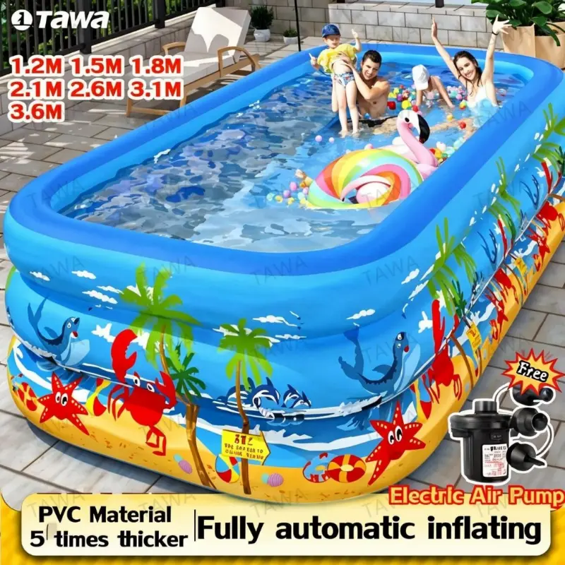 【Quality assurance】 【5 Layers Thickening】Inflatable Foldable Swimming Pool for Kids with Electric Air Pump Super Large