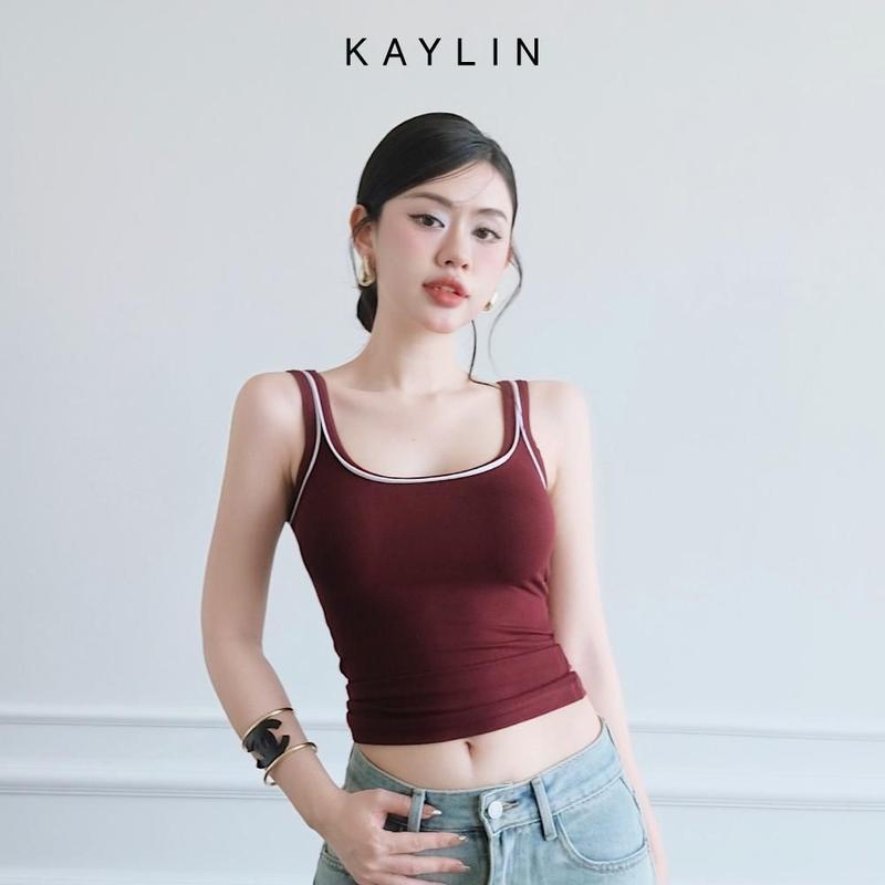  Áo thun ba lỗ KAYLIN form ôm phối viền vải thun gân lụa mỏng nhẹ co giản phong cách basic - N2403 