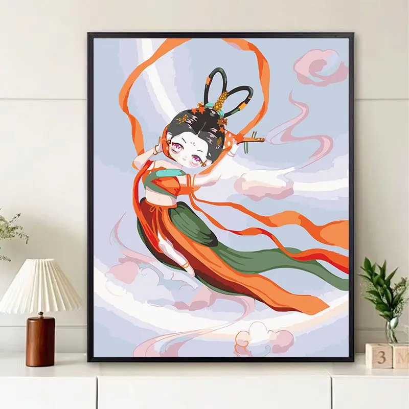 Diamond Painting DIY New Chinese Style Cartoon Cute Chinese Style Q Version Dunhuang Flying Apsaras Advanced Corridor Wall Hanging Decorative Painting