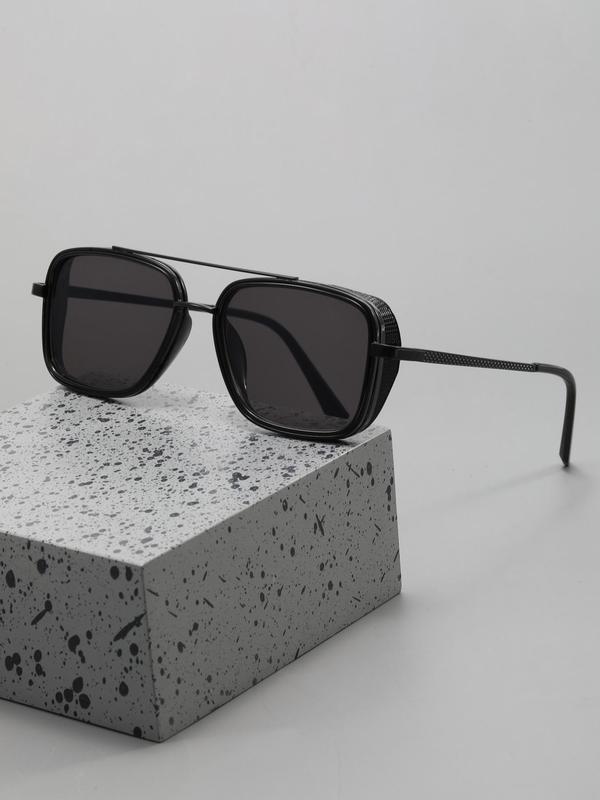 Men's 1 Pair Simple Sunglasses For Everyday Use, Summer Square Frame Double Beam Fashion Sunglasses, Modern Travel Accessories 6