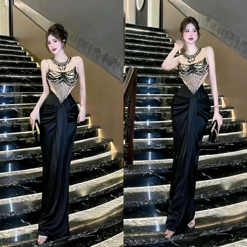 đầm body dài đính đá xếp hong dự tiệc 8
